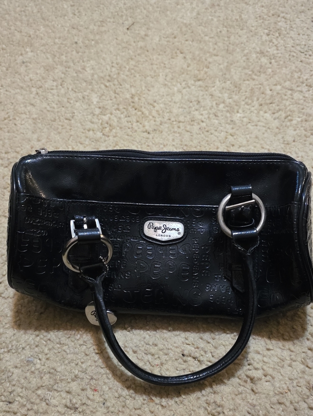 Pepe Jeans Black Embossed Leatherette Shoulder Bag